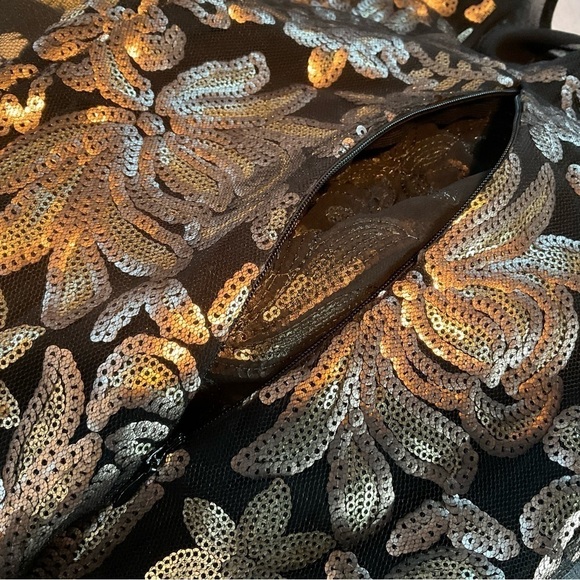 Pink Martini Gold Sheer Cocktail Dress M Black Mesh‎ Mini - Picture 8 of 14